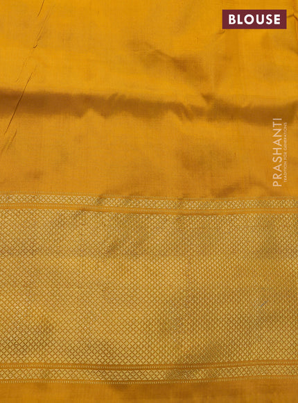 Pochampally silk saree orange and mustard yellow with allover ikat prints and long zari woven border