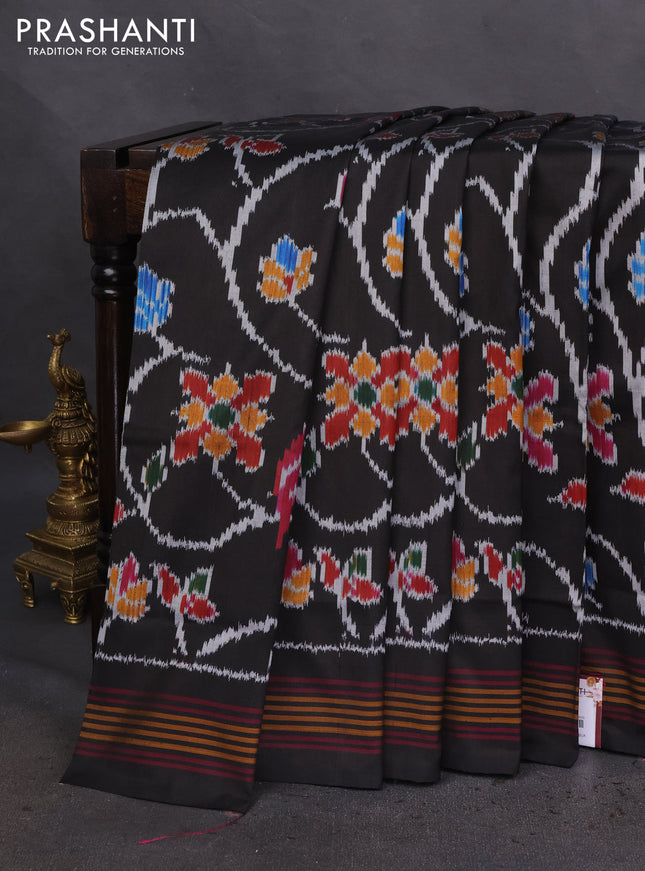 Pochampally silk saree black with allover ikat prints and simple border