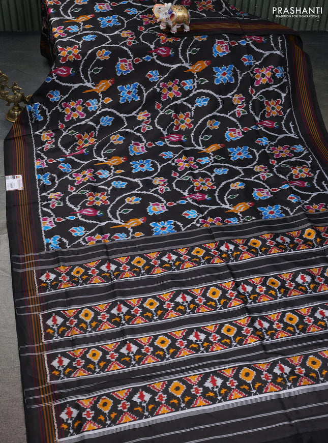 Pochampally silk saree black with allover ikat prints and simple border