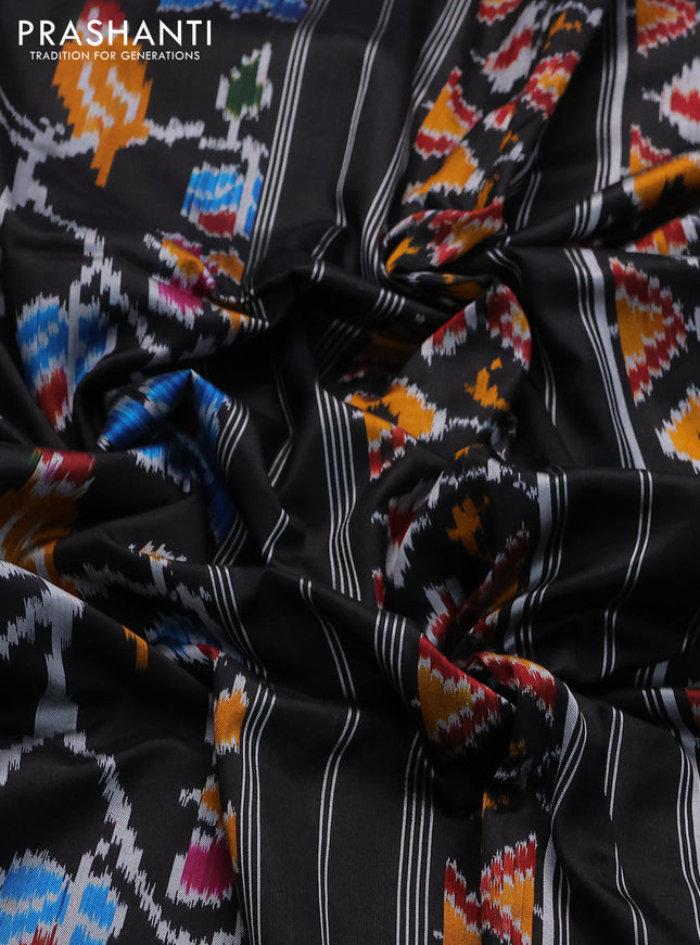 Pochampally silk saree black with allover ikat prints and simple border