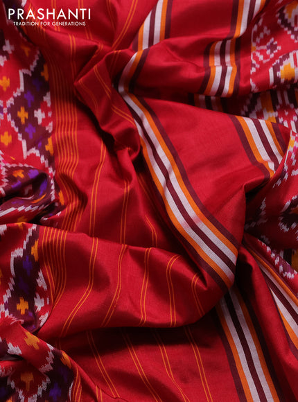 Pochampally silk saree red and violet with allover ikat prints and simple border