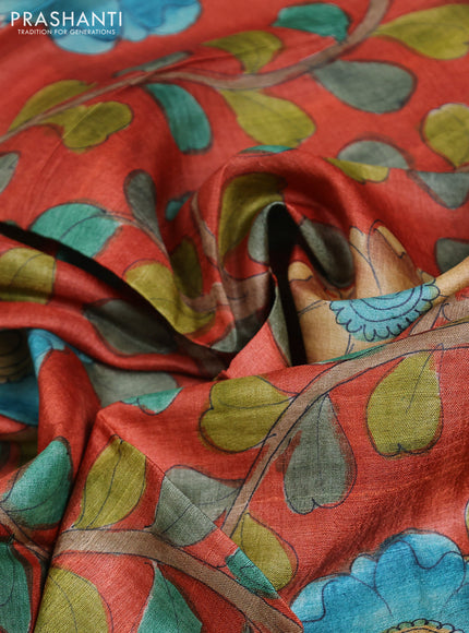 Tussar hand painted blouse piece orange with allover kalamkari prints