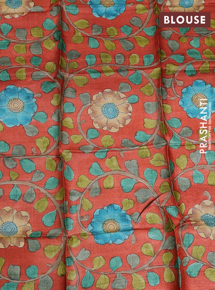 Tussar hand painted blouse piece orange with allover kalamkari prints