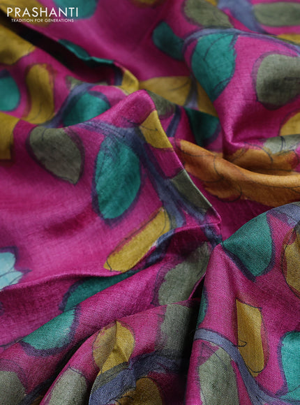 Tussar hand painted blouse piece purple with allover kalamkari prints