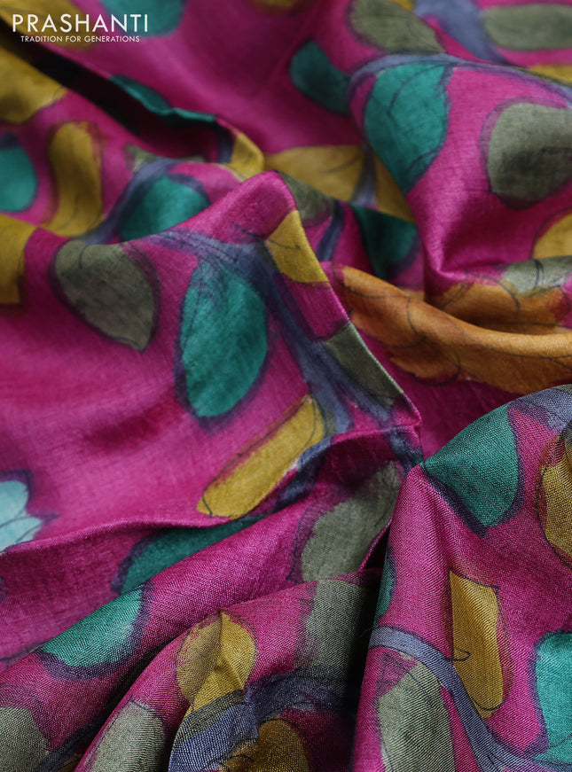 Tussar hand painted blouse piece purple with allover kalamkari prints