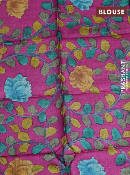 Tussar hand painted blouse piece purple with allover kalamkari prints