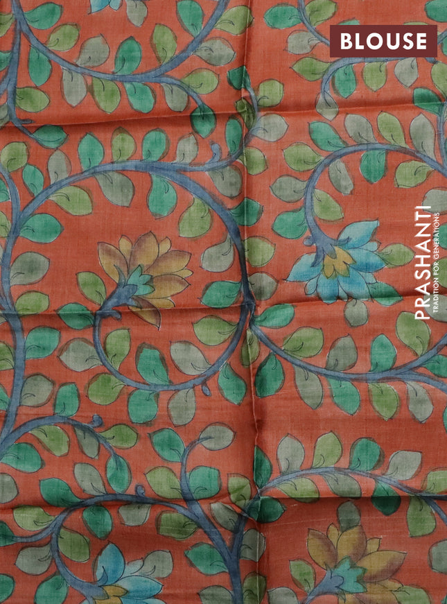 Tussar hand painted blouse piece orange with allover kalamkari prints