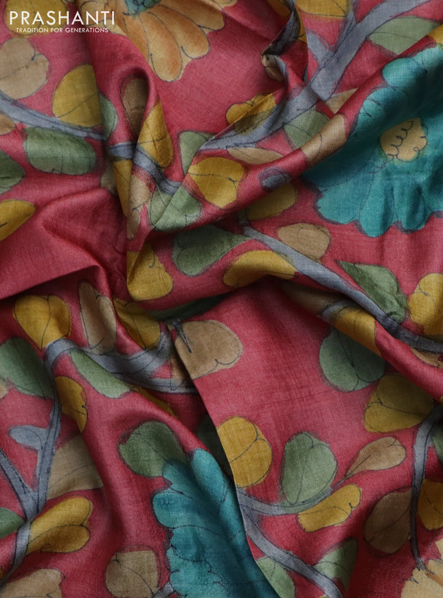 Tussar hand painted blouse piece maroon with allover kalamkari prints