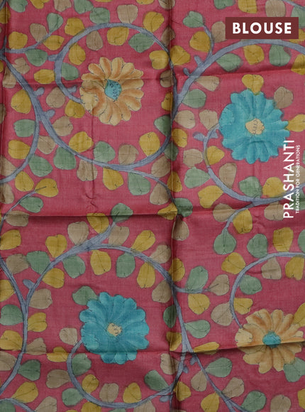 Tussar hand painted blouse piece maroon with allover kalamkari prints