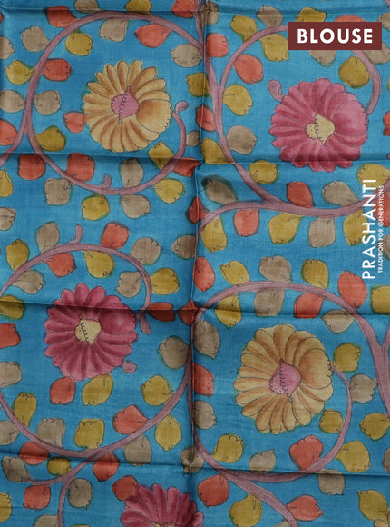 Tussar hand painted blouse piece cs blue with allover kalamkari prints