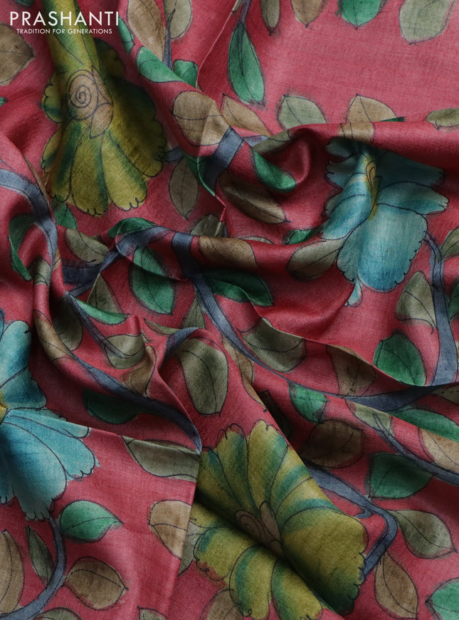 Tussar hand painted blouse piece maroon with allover kalamkari prints