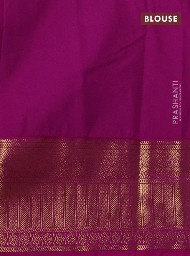 Semi kanchipuram silk saree light green and pink with allover zari weaves & buttas and zari woven korvai border