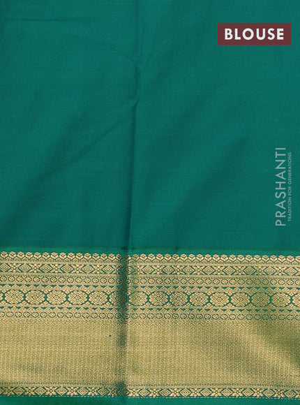 Semi kanchipuram silk saree dark pink and green with zari woven buttas and zari woven korvai border