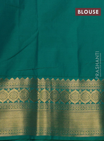 Semi kanchipuram silk saree peach pink and green with allover zari weaves & buttas and zari woven korvai border