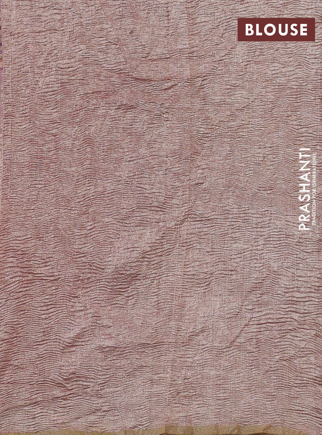 Munga silk saree pastel pink with allover zari woven stripes pattern in borderless style