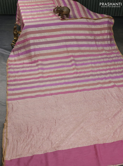 Munga silk saree pastel pink and mauve pink with allover zari woven stripes pattern in borderless style