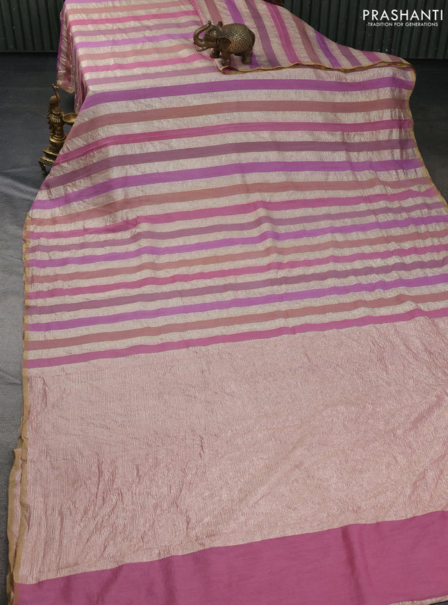 Munga silk saree pastel pink and mauve pink with allover zari woven stripes pattern in borderless style