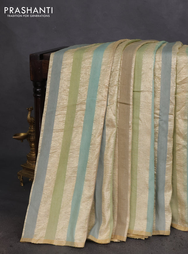 Munga silk saree multi colour with allover zari woven stripes pattern in borderless style