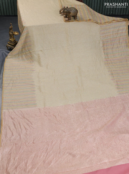 Munga silk saree sandal with allover zari woven stripes pattern in borderless style