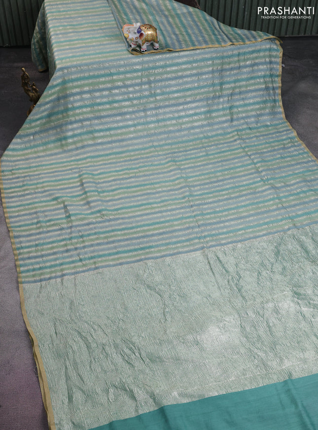 Munga silk saree pastel shade and pastel blue with allover rangart weaves in borderless style