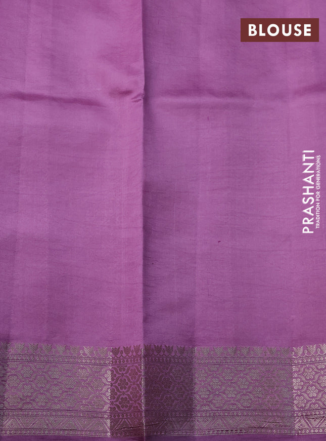 Banarasi poona silk saree peach pink and lavender with allover silver zari woven buttas and silver long zari woven border