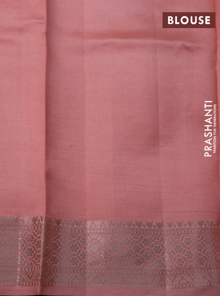Banarasi poona silk saree peach pink and peach orange with allover silver zari woven buttas and silver long zari woven border