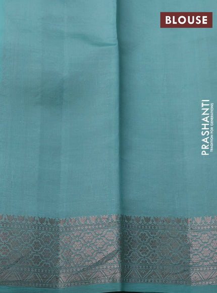Banarasi poona silk saree light green and teal blue with allover silver zari woven buttas and silver long zari woven border