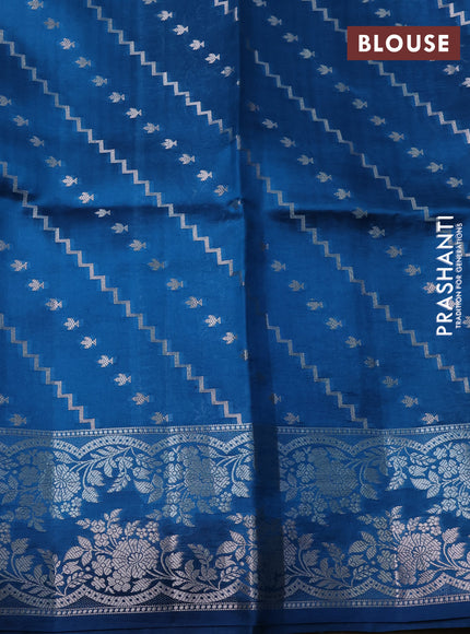 Banarasi poona silk saree teal blue and cs blue zari woven floral buttas and silver zari woven border