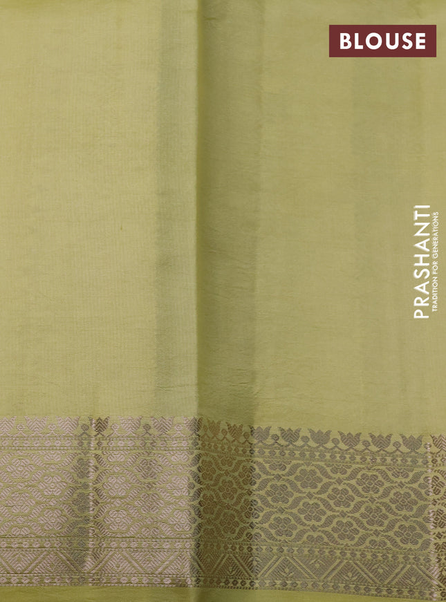 Banarasi poona silk saree lime yellow with allover silver zari woven buttas and long rich zari woven border