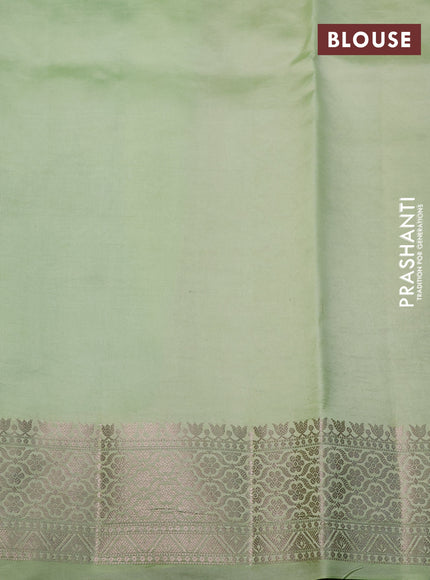 Banarasi poona silk saree green and pista green with allover silver zari woven buttas and long rich zari woven border
