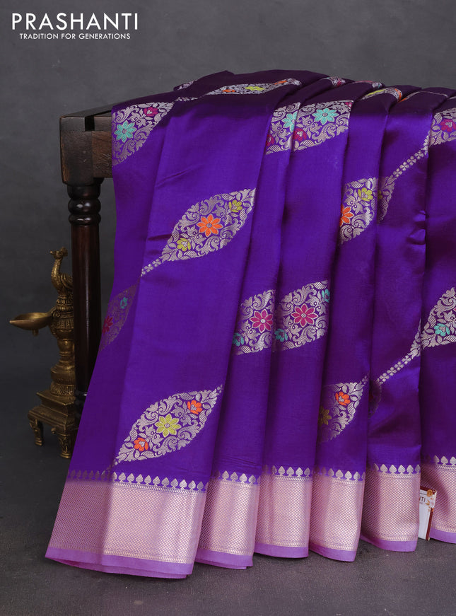 Banarasi poona silk saree violet and lavender with allover zari weaves and zari woven border