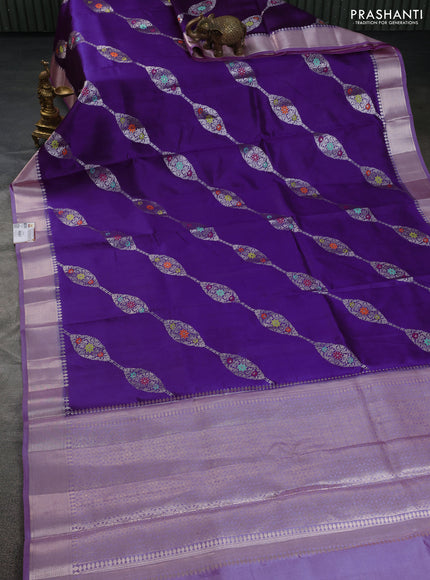 Banarasi poona silk saree violet and lavender with allover zari weaves and zari woven border