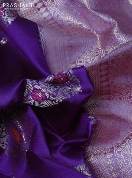 Banarasi poona silk saree violet and lavender with allover zari weaves and zari woven border