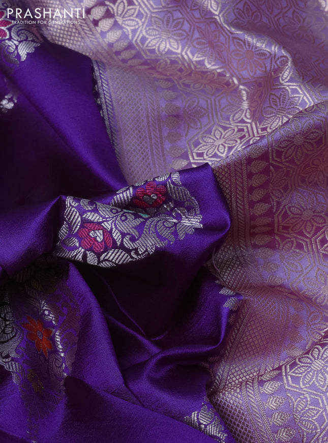 Banarasi poona silk saree violet and lavender with allover zari weaves and zari woven border