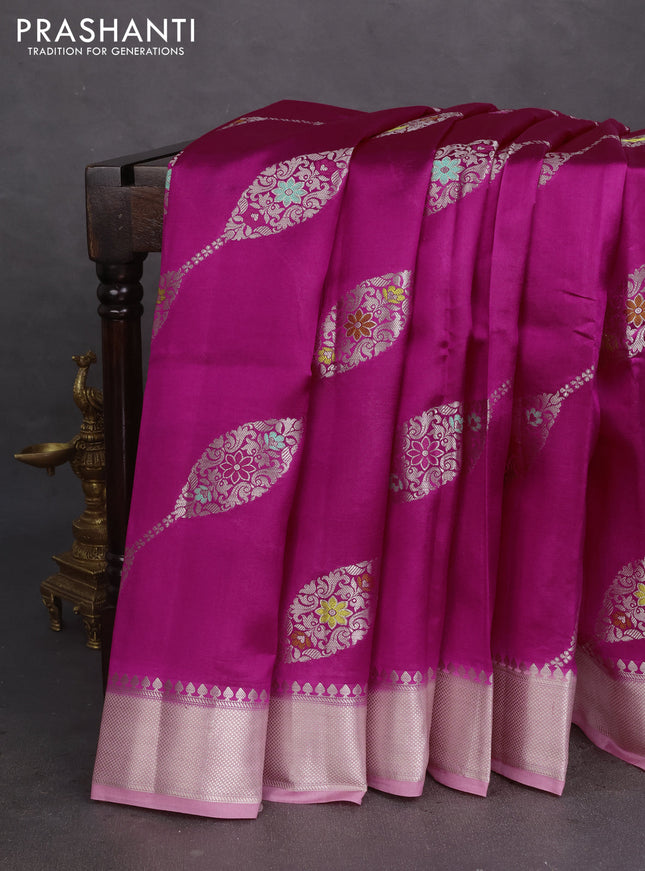 Banarasi poona silk saree pink and light pink with allover zari weaves and zari woven border