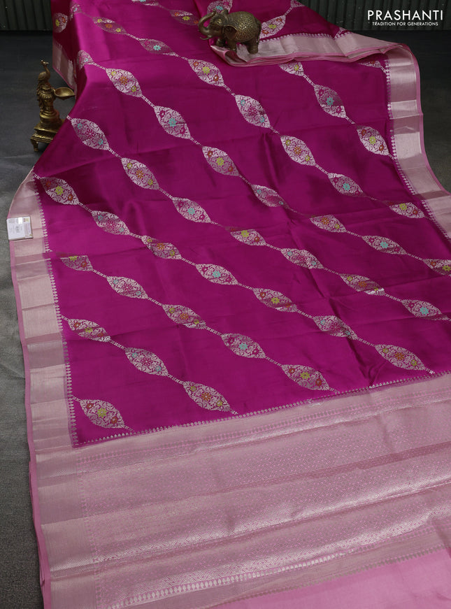 Banarasi poona silk saree pink and light pink with allover zari weaves and zari woven border