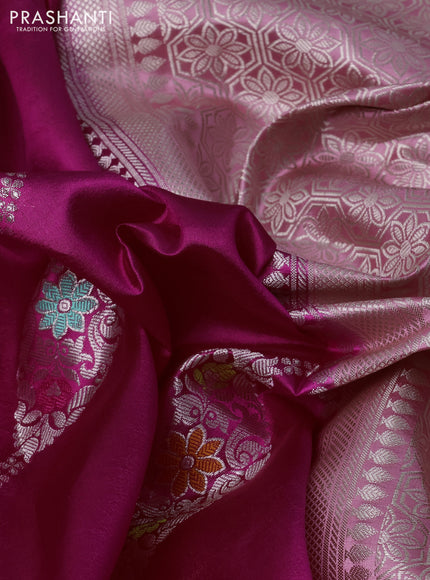Banarasi poona silk saree pink and light pink with allover zari weaves and zari woven border