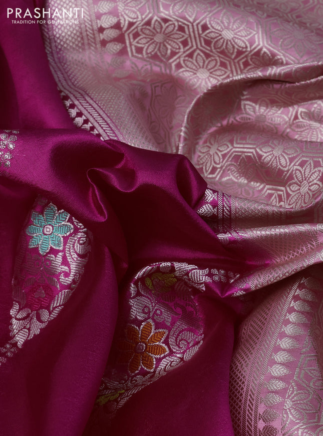 Banarasi poona silk saree pink and light pink with allover zari weaves and zari woven border