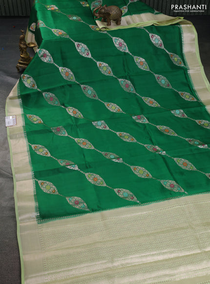 Banarasi poona silk saree green and pista green with allover zari weaves and zari woven border