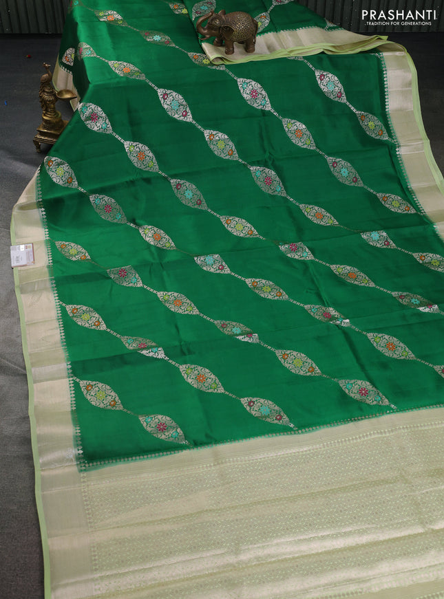 Banarasi poona silk saree green and pista green with allover zari weaves and zari woven border
