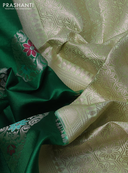 Banarasi poona silk saree green and pista green with allover zari weaves and zari woven border