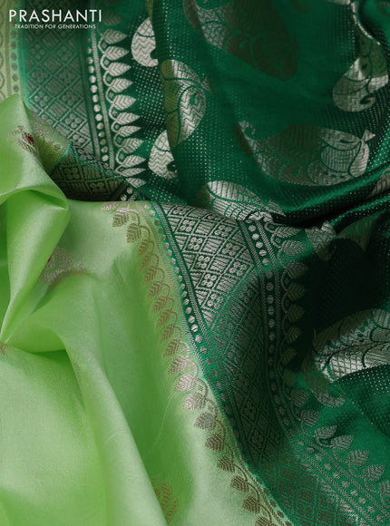 Banarasi poona silk saree pista green and green with silver & gold zari woven buttas and rich zari woven border