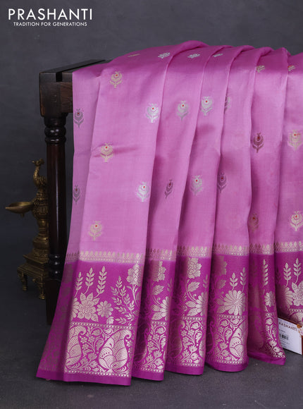 Banarasi poona silk saree lavender and purple with silver & gold zari woven buttas and rich zari woven border
