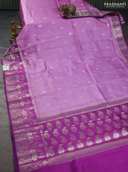 Banarasi poona silk saree lavender and purple with silver & gold zari woven buttas and rich zari woven border