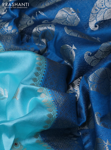 Banarasi poona silk saree light blue and cs blue with silver & gold zari woven buttas and rich zari woven border