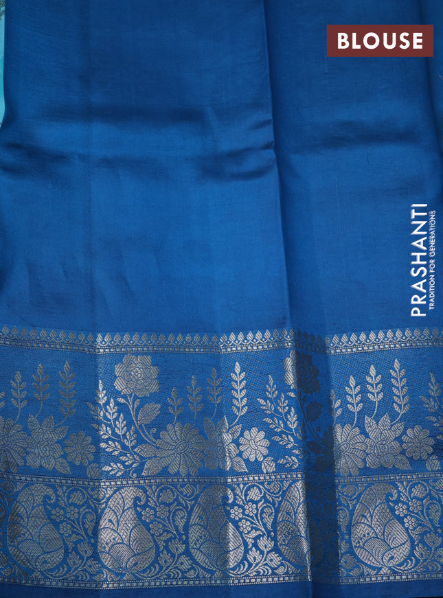Banarasi poona silk saree light blue and cs blue with silver & gold zari woven buttas and rich zari woven border