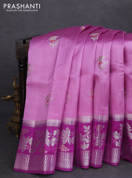 Banarasi poona silk saree lavender and deep purple with zari woven floral buttas and zari woven border