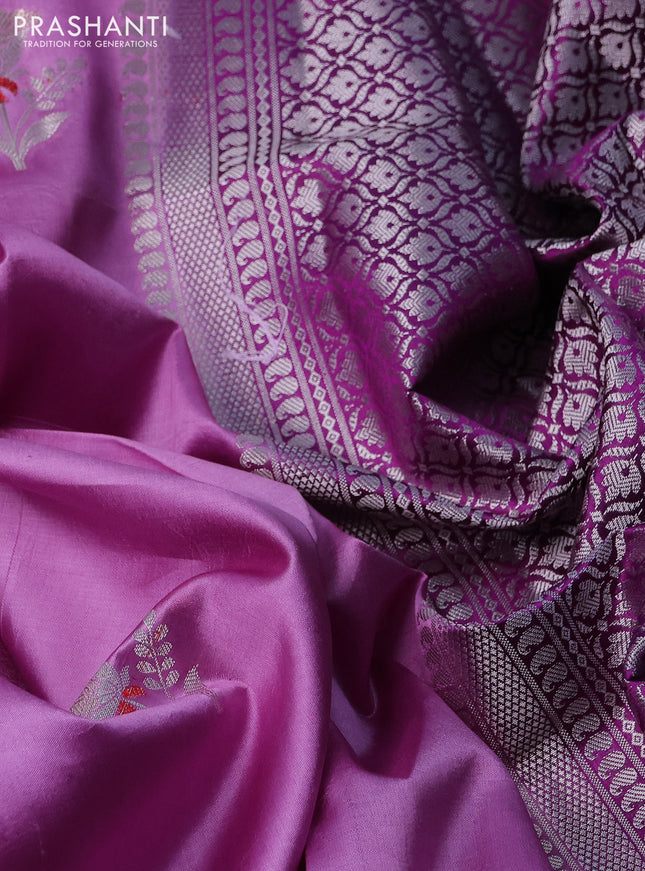 Banarasi poona silk saree lavender and deep purple with zari woven floral buttas and zari woven border