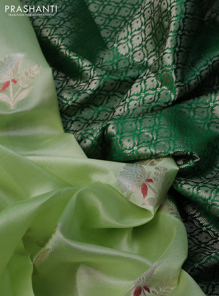 Banarasi poona silk saree pista green and green with zari woven floral buttas and zari woven border