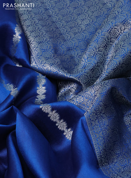 Banarasi poona silk saree cs blue with silver zari woven buttas and silver zari woven border